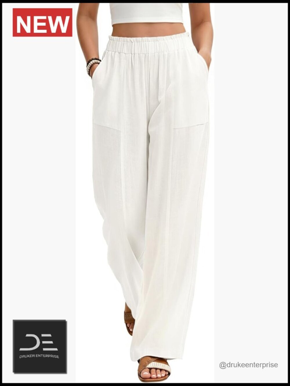Linen Pants Women Summer Wide Leg Palazzo Loose High Waist Flowy Beach Boho